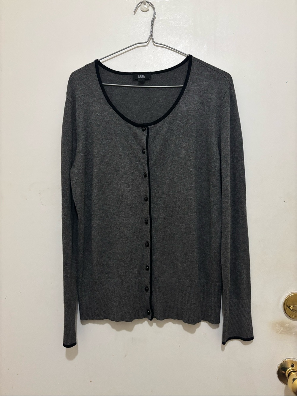CHIC by Jacob Grey with Black Trim Button Front Cardigan Sweater Size Medium